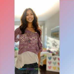 NWT Anthropologie Augden Crocheted Crop Top Sweater Lilac Purple Size Large